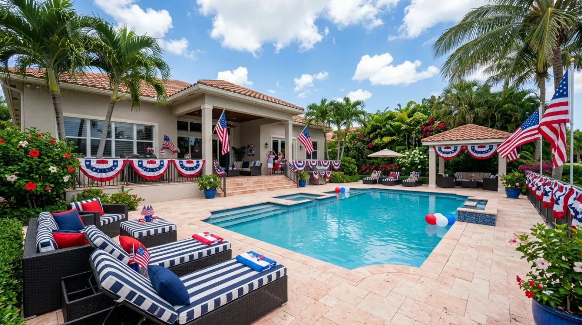 A clean backyard pool area ready for Memorial Day entertaining in Palm Beach