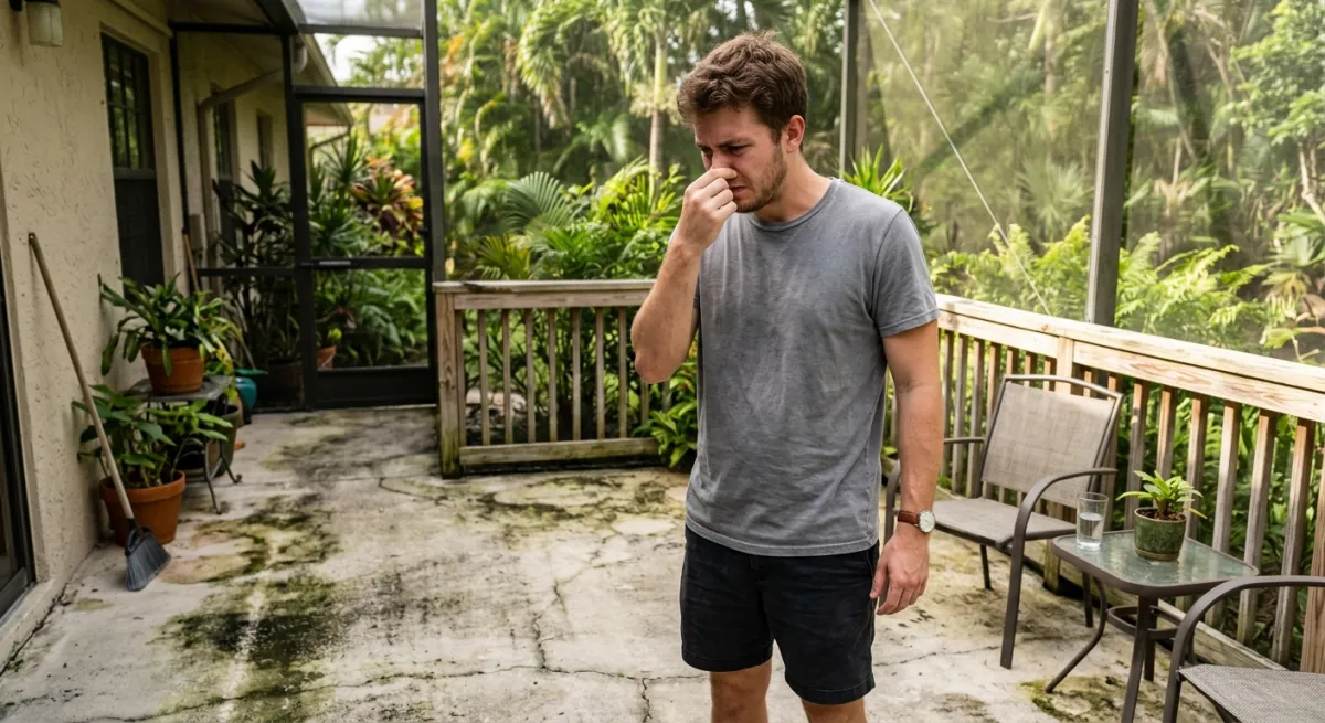 A South Florida homeowner noticing an unpleasant smell near their patio area