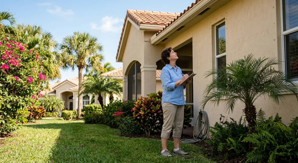 A Palm Beach Gardens homeowner surveying their home exterior during spring cleaning season